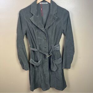 Wearables Belted Corduroy Trench Coat Green Women's Small 100% Cotton